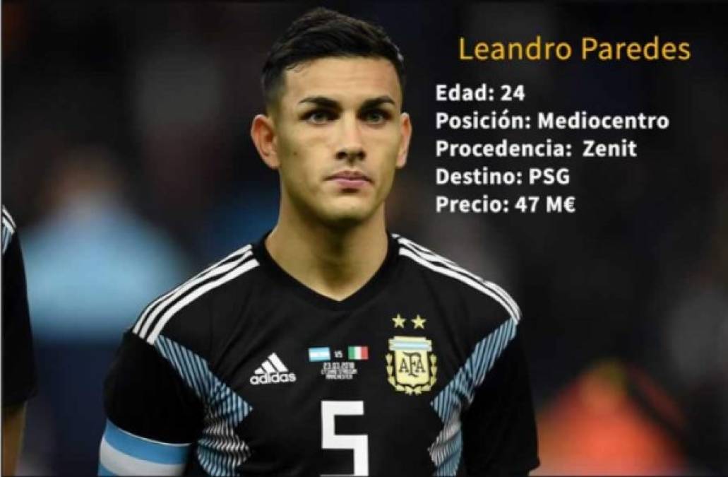 2 - El argentino Leandro Paredes, del Zenit de San Petersburgo al París Saint Germain (PSG) por 47 millones de euros.