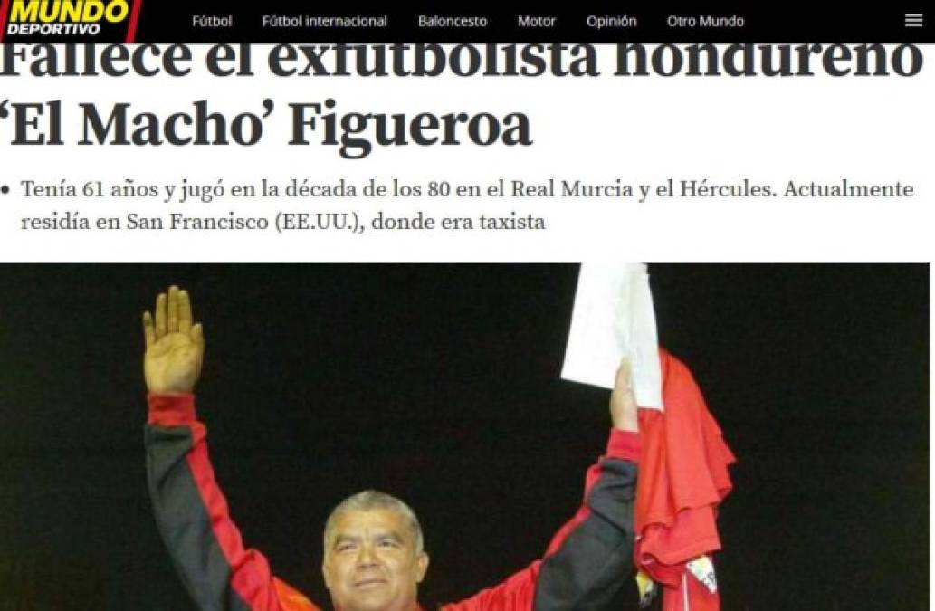 Mundo Deportivo informó sobre la muerte de 'El Macho' Figueroa.