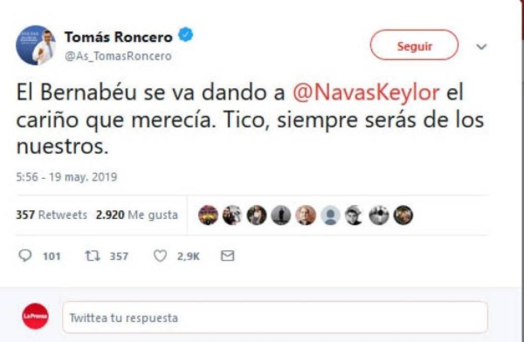 El polémico periodista español Tomás Roncero expresó que Keylor Navas se ganó el cariño del madridismo tras sus buenas actuaciones.
