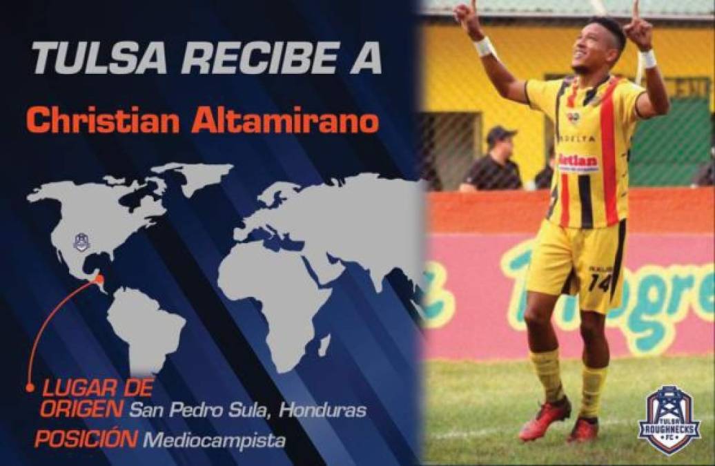 Cristian Altamirano: El mediocampista hondureño jugará con los Los Tulsa Roughnecks en Estados Unidos. Será compañero con Brayan Reyes.