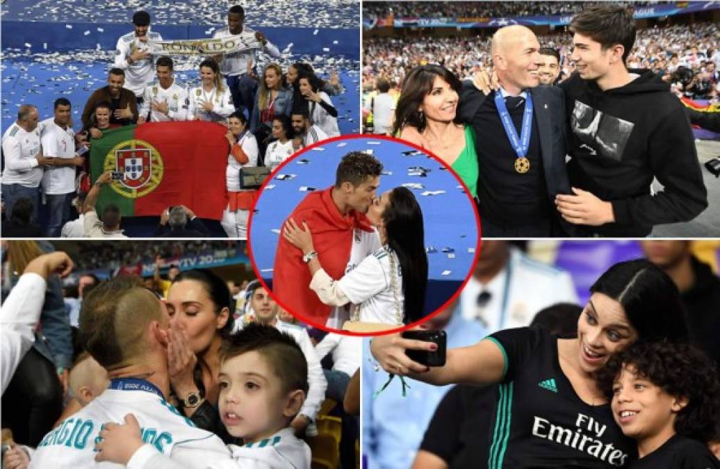 Los jugadores del Real Madrid y su entrenador Zinedine Zidane celebraron sobre el césped del estadio Olímpico de Kiev con sus familiares y amigos tras ganar la Champions League ante Liverpool. Fotos AFP