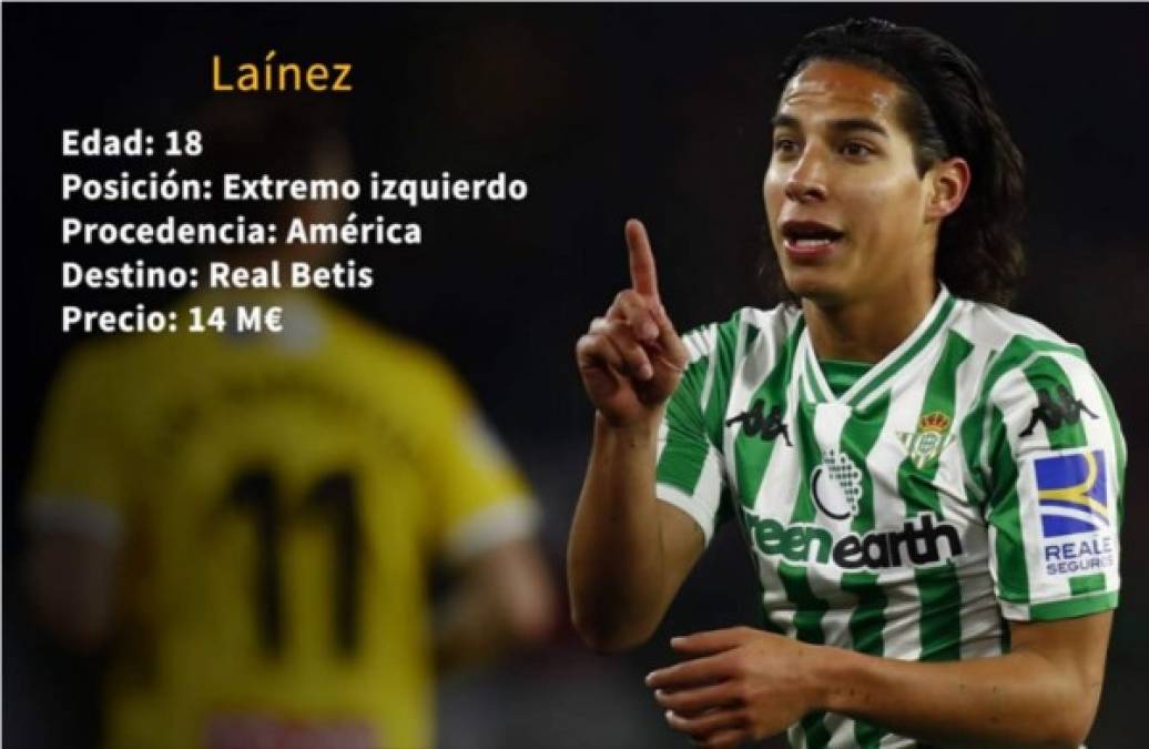 13 - El mexicano Diego Lainez, del América al Betis por 14 millones de euros.