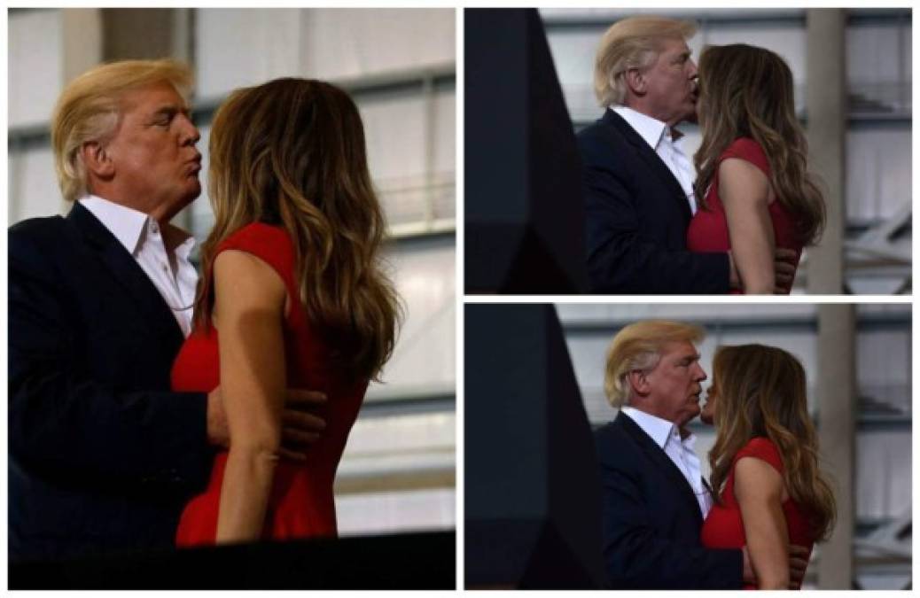 La pareja presidencial, en la mira por varios desplantes protagonizados por ambos en los últimos días, protagonizó otro momento que dio de que hablar a los medios de comunicación. El presidente Trump besó a su esposa, que permaneció impasible frente a la multitud, sin devolver el abrazo o el beso.