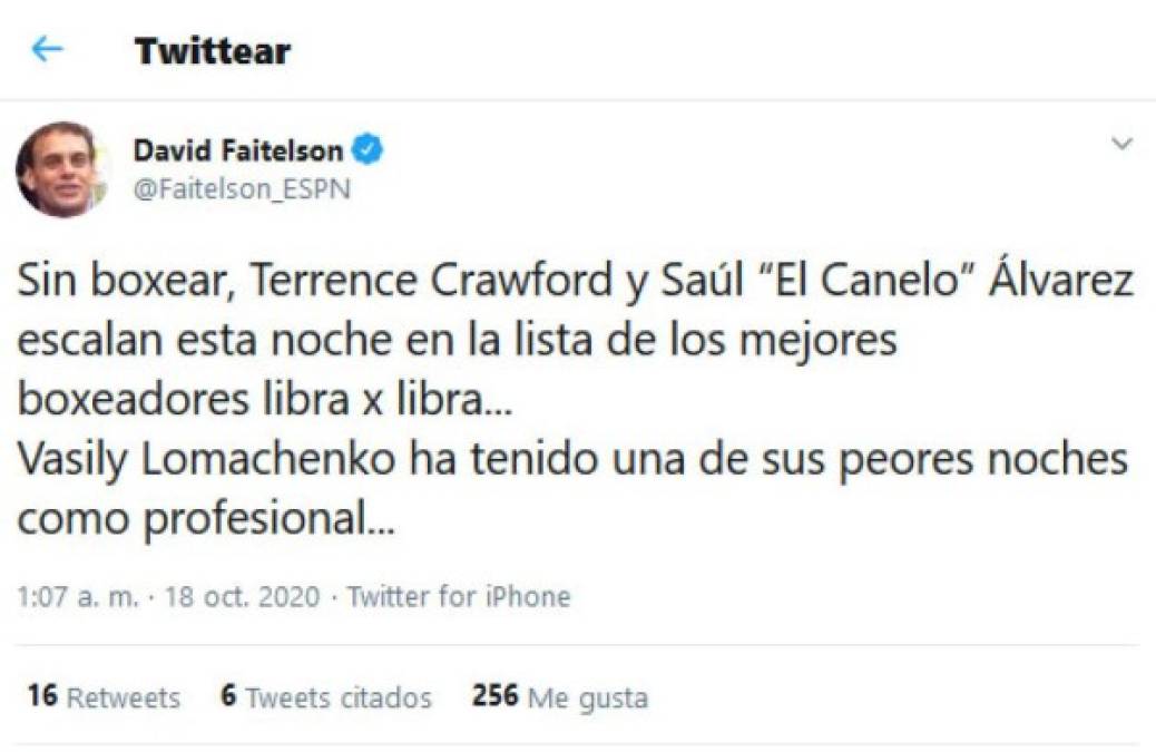 Faitelson le dejó también su dardo al ucraniano Lomachenko.