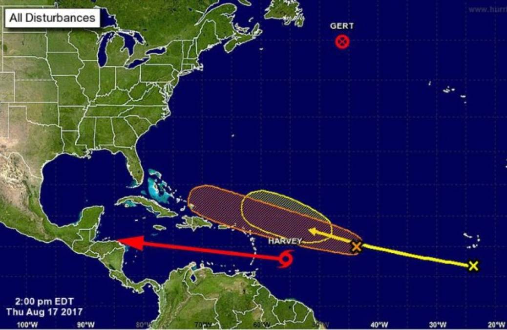 El Centro Nacional de Huracanes (NHC) de los Estados Unidos informó la tarde este jueves la formación de la tormenta tropical Harvey que se dirige hacia Centroamérica y que tendrá influencia directa sobre Guatemala, Honduras, El Salvador, Belice, Nicaragua y México. Según la información del NHC, el sistema se encuentra actualmente a 550 millas al oeste de las antillas menores y se mueve a una velocidad de 18 millas por hora hacia el este.