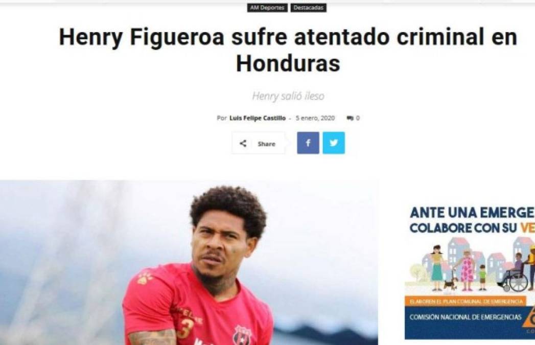 La noticia del atentado sufrido por Henry Figueroa también fue divulgada en México.