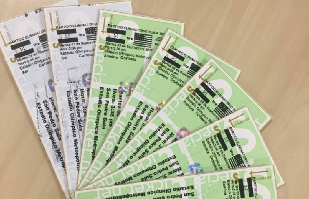 Precios para el juego Honduras vs Estados Unidos: Sol L.150, sombra L. 300, silla L.600, Palco Este L.750 y Palco Oeste L.2000