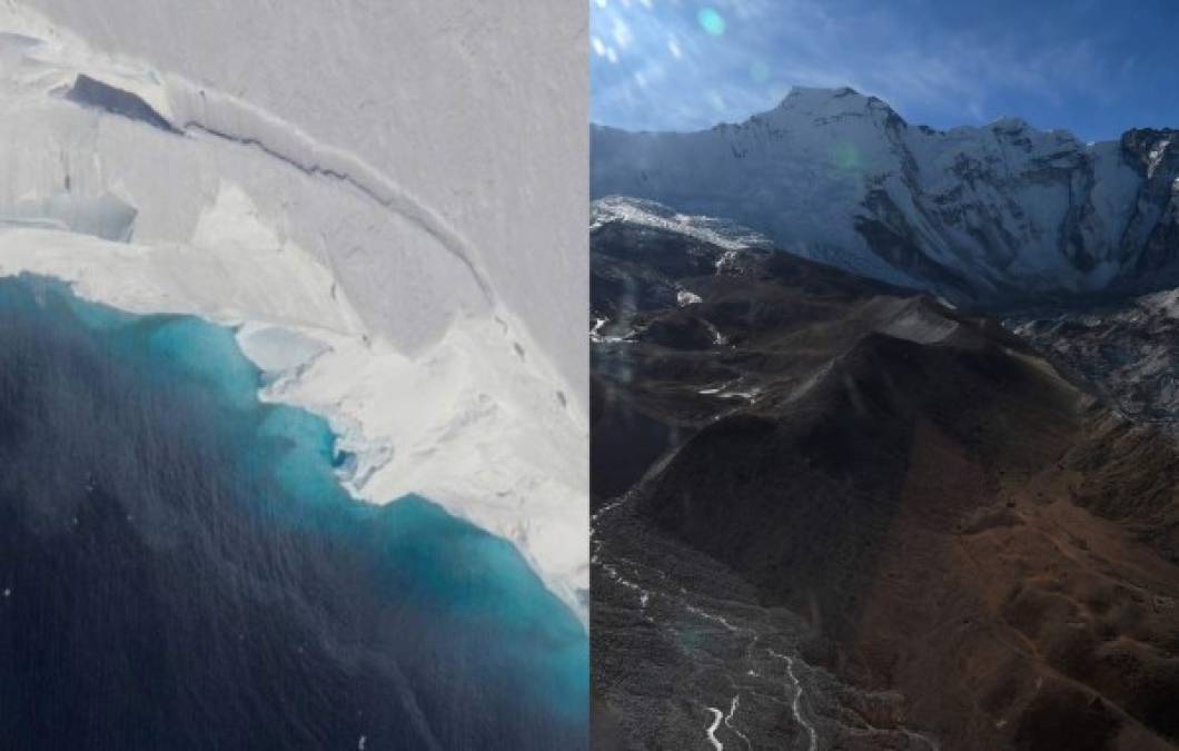 Diversas imágenes y estudios han sido publicado en los últimos días sobre el desgaste o desprendimiento parcial del glaciar Thwaites ubicado en la Antártida, y de la advertencia de la posible desaparición de dos tercios de los glaciares ubicados en el Himalaya.<br/><br/>Estas fotos compartidos por la NASA y AFP demuestran el eminente peligro del posible derretimiento de los glaciares: <br/>