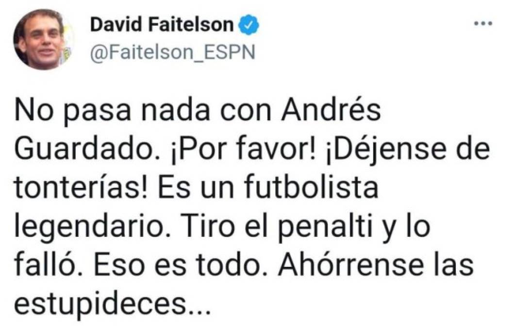 Faitelson señaló que no se debe de cuestionar a Andrés Guardado por el penal errado en el minuto 120.
