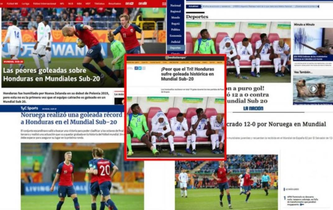 Los diarios en el mundo hablan de la históriza paliza que encajó Honduras 12-0 contra Noruega en el Mundial Sub-20 de Polonia 2019.
