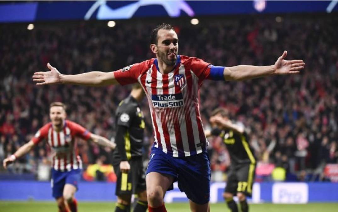 Diego Godín celebrando su gol, el 2-0 del Atlético de Madrid contra la Juventus.