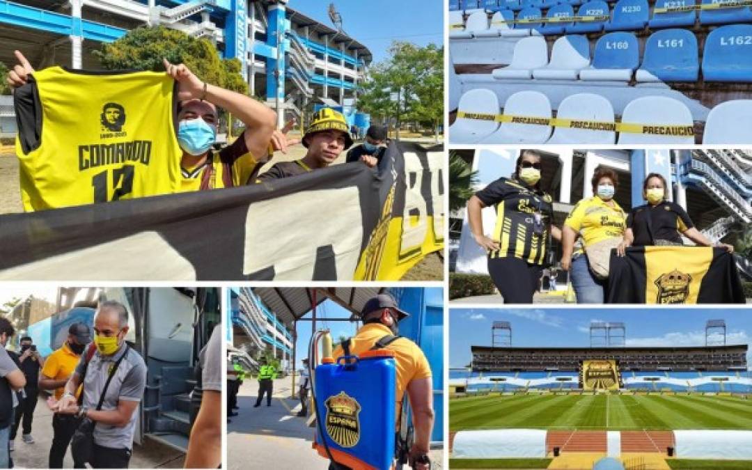 Imágenes del ambiente que se armó previo al partido Real España-Motagua en el estadio Olímpico con el anuncio que había hecho el equipo aurinegro para el ingreso de aficionados, pero Sinager negó la autorización del pilotaje. Fotos Neptalí Romero