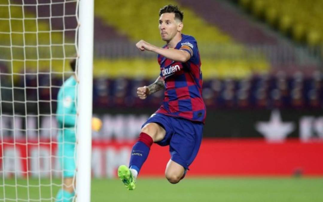 La celebración de Messi tras su gol 700 de su carrera.