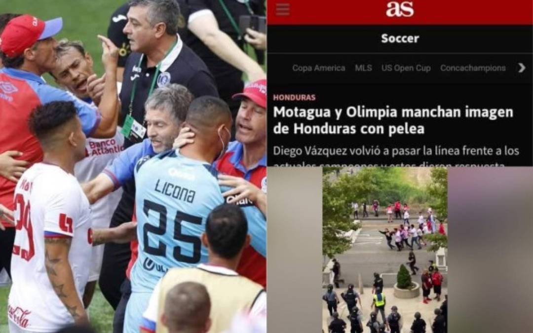 El clásico Olimpia-Motagua dejó un nuevo episodio de violencia, esta vez en Nueva Jersey. Jugadores y cuerpos técnicos de ambos equipos se involucraron en un lamentable zafarrancho y después el relajo se trasladó afuera del estadio Red Bull Arena con una pelea de aficionados. La prensa nacional e internacional lamentó lo ocurrido.