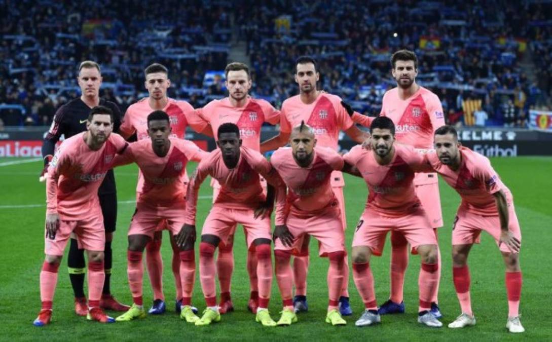 El once titular del Barcelona contra el Espanyol en el RCDE Stadium.