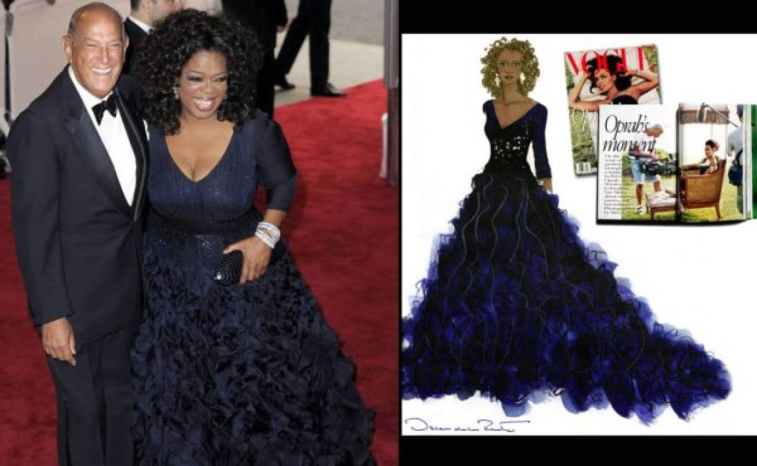 Oprah Winfrey, acompañada y vestida por Oscar de la Renta, en la gala MET 2010.