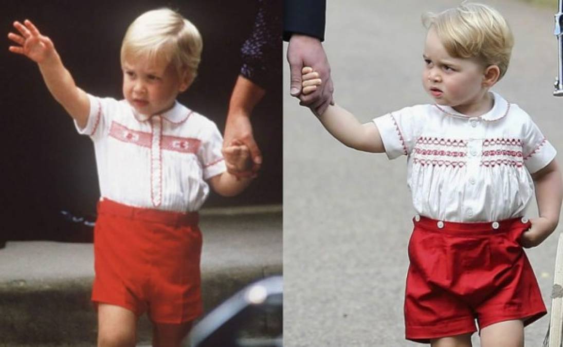 George, es sin duda, el vivo retrato de su padre, y, al igual que hizo Guillermo por aquel entonces, este precioso niño con el pelo rubio platino con blusa blanca con cuello bebé, bordado en nido de abeja, jaretas y ribeteado en rojo, a juego con sus pantalones cortos.