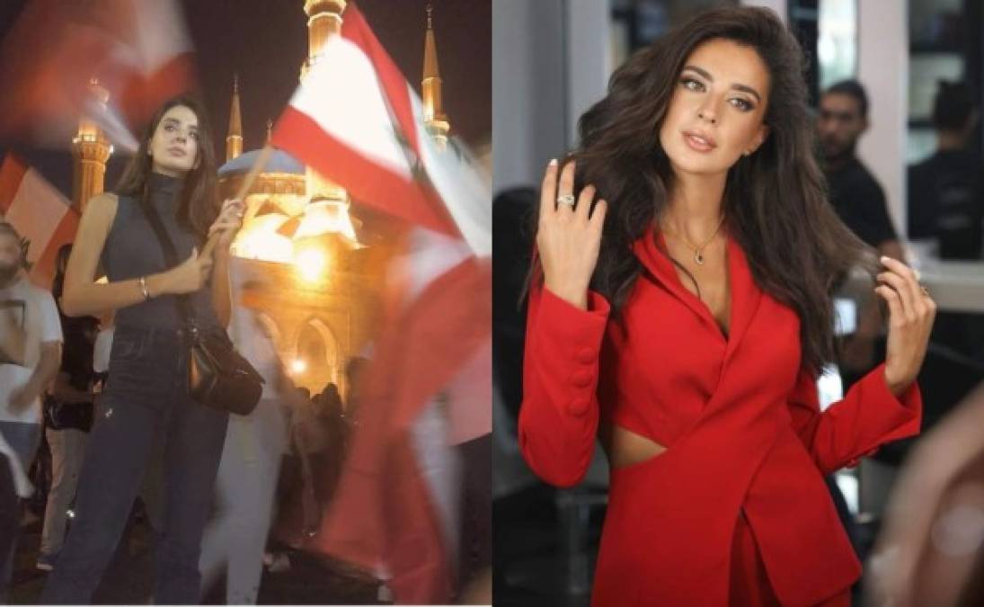 La miss Líbano 2017, Perla Helou tampoco quiso quedarse atrás, y reclamó en las calles el porvenir de su país.