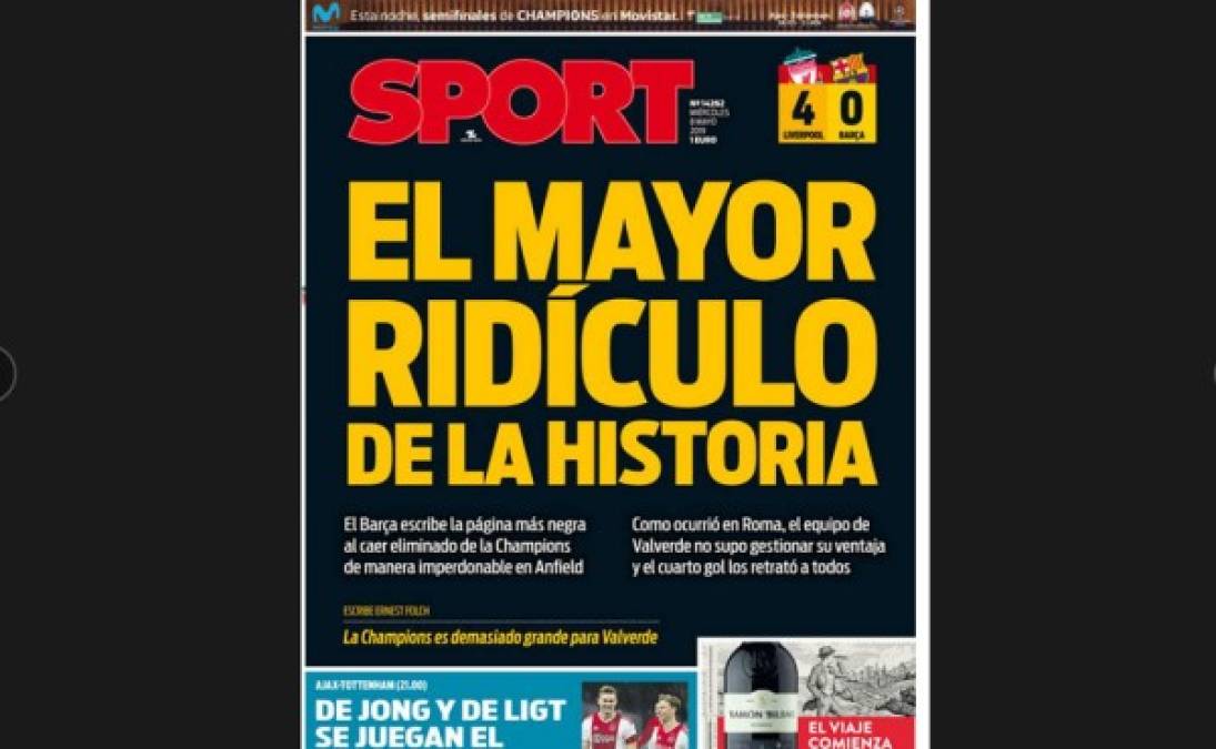 Los medios internacionales desnudaron este miércoles el pésimo trabajo hecho por los jugadores del Barcelona contra Liverpool el pasado martes. La eliminación esa imperdonable y ridícula, según el diario Sport que tiró durísimo contra los azulgranas.