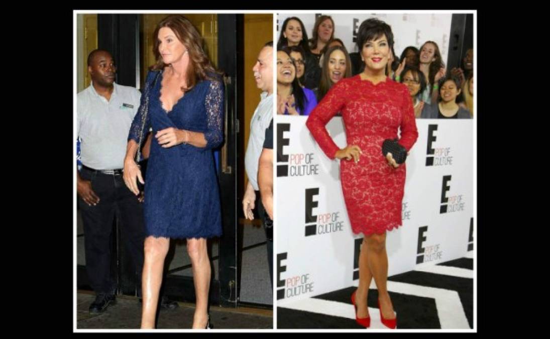 Caitlyn luce un traje azul de encaje y blonda, su ex usó uno parecido en tono rojo.