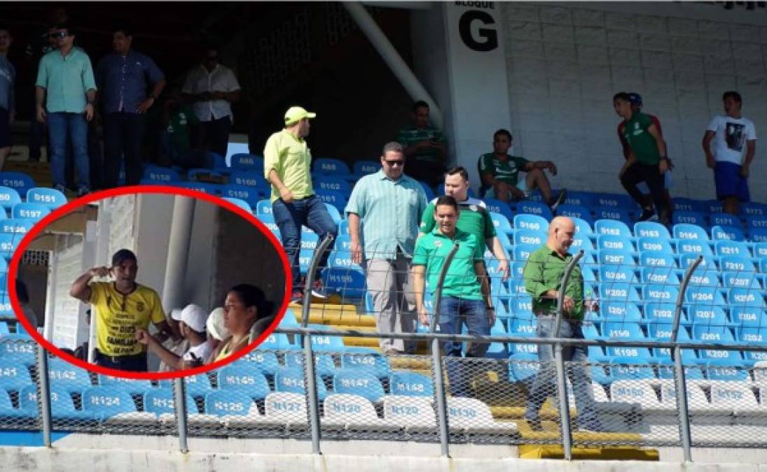 En la localidad de silla también hubo bronca. Dirigentes de Real España y Marathón tuvieron un cruce de palabras. Fuad Abufele fue uno de ellos. Orinson Amaya, presidente verdolaga, estuvo presente en el estadio.