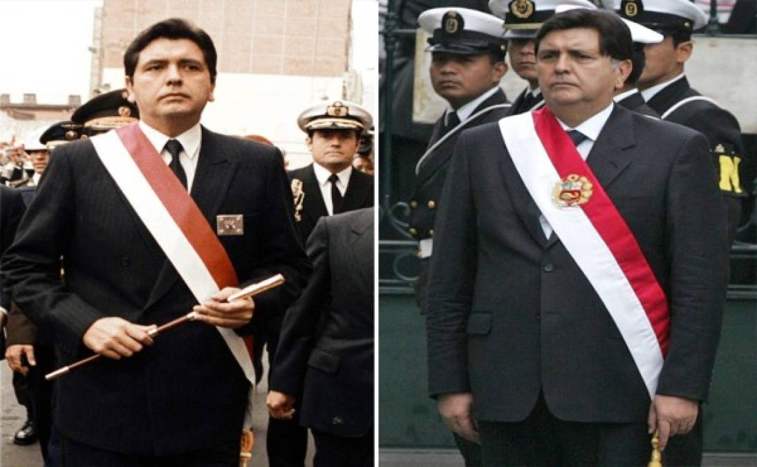 <br/>Este archivo de imágenes muestra al presidente peruano Alan García el día que asumió el cargo por primera vez el 28 de julio de 1985 (L) y en su segunda inauguración el 28 de julio de 2006 en Lima. Foto AFP.