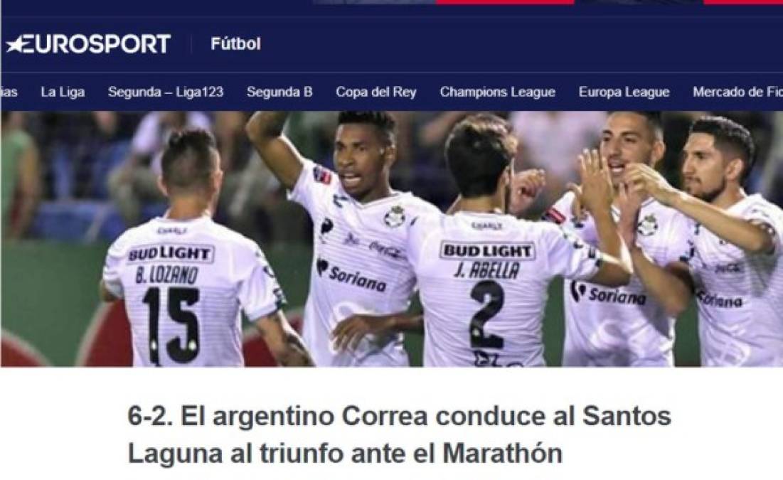 Eurosport - '6-2. El argentino Correa conduce al Santos Laguna al triunfo ante el Marathón'.