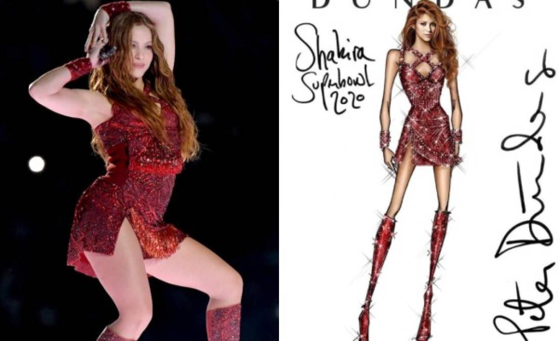 Empecemos por Shakira, la cantante colombiana eligió al diseñador Peter Dundas quien fuera director creativo de la marca italiana Roberto Cavalli hasta el 2015 y hoy al frente de la marca que lleva su propio nombre se lució en su empeño. El diseñador ha vestido a cantantes como Beyoncé y Rita Ora.<br/><br/>Para este primer atuendo, él quiso darle soltura a Shakira, el vestido está cubierto por unos 5 mil cristales de swarovski con un estimado de 10 mil dólares y las botas creadas para Shakira estaban formadas por 30.000 cristales y requirieron de 10 días de trabajo, se estiman que cuestan al menos unos 20 mil dólares sin las adaptaciones de los cristales.