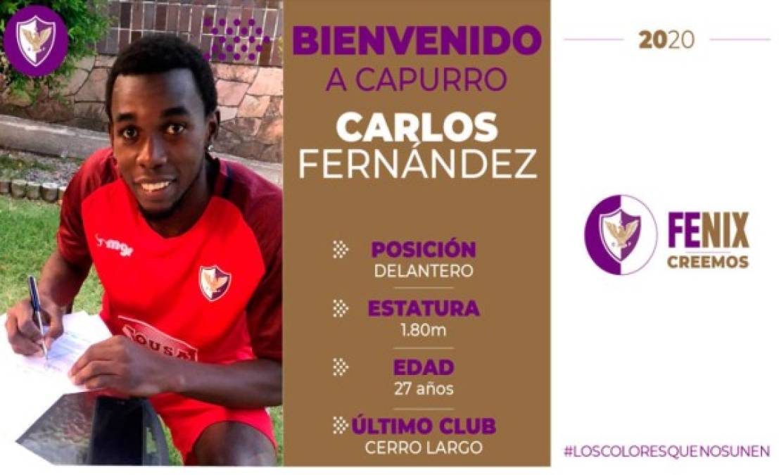 Carlos “Muma” Fernández: El extremo hondureño fue anunciado como nuevo refuerzo del club Fénix de la primera división de Uruguay. Jugó las últimas dos temporadas en el Cerro Largo.