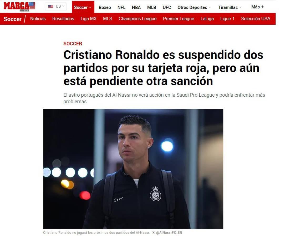 Marca informó de la sanción a Cristiano Ronaldo tras la agresión.