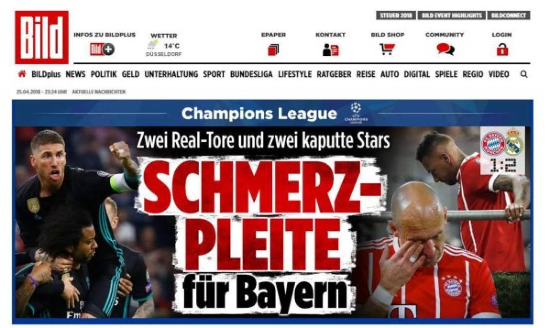Diario Bild de Alemania: 'Doloroso para el Bayern'.