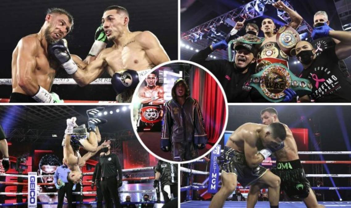 Las mejores imágenes de la histórica y memorable victoria del hondureño Teófimo López contra Vasyl Lomachenko en el mítico MGM Grand Garden Arena de Las Vegas. Fotos Top Rank