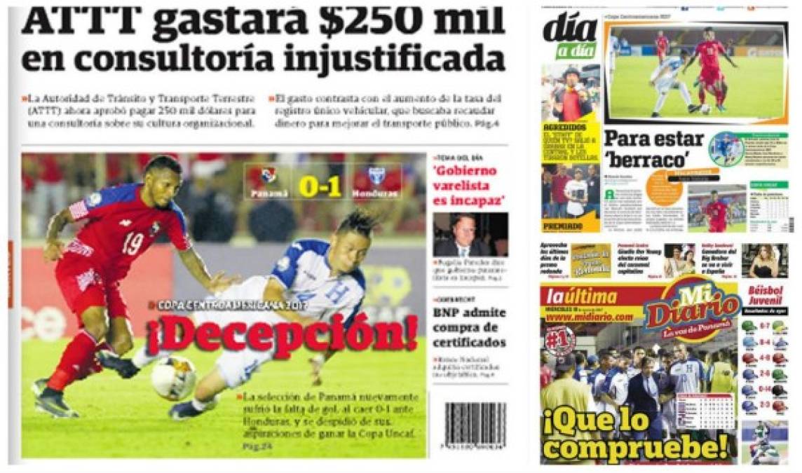 La prensa panameña reaccionó dolida y decepcionada luego de la derrota de su selección contra Honduras y que los aleja del título de la Copa Centroamericana 2017 de la Uncaf.