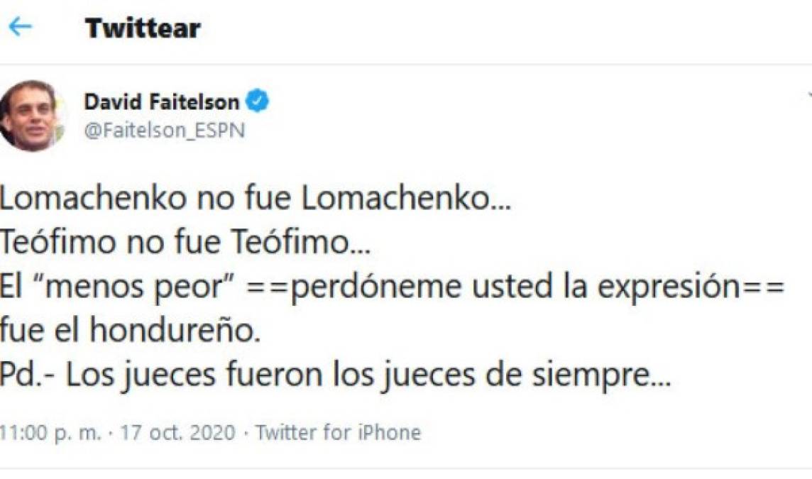 Faitelson dejó este fuerte mensaje en el que señaló que Teófimo fue el menos peor y además cuestionó a Lomachenko.