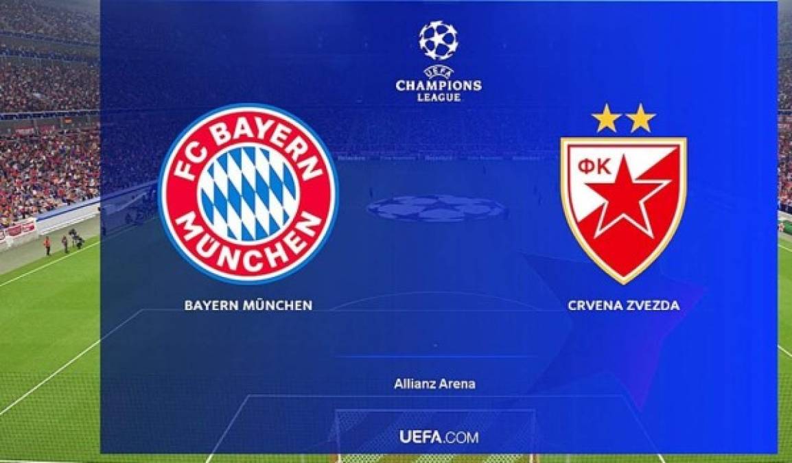 Bayern Múnich vs Estrella Roja: (Miércoles 18 de septiembre, dará inicio a la 1 de la tarde).