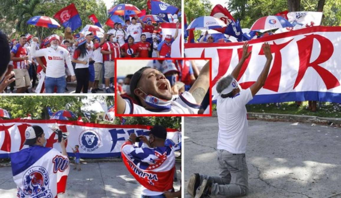 La Ultra Fiel del Olimpia organizaron un banderazo para apoyar a su equipo previo al debut en el Torneo Apertura 2020-2021 frente al Real España. Fotos Neptalí Romero