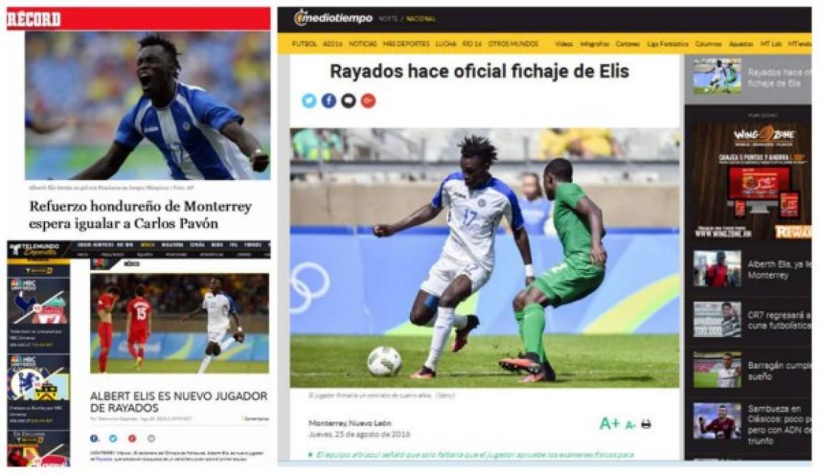 La prensa mexicana destacó el fichaje del delantero hondureño Alberth Elis por el Monterrey de la Liga MX.