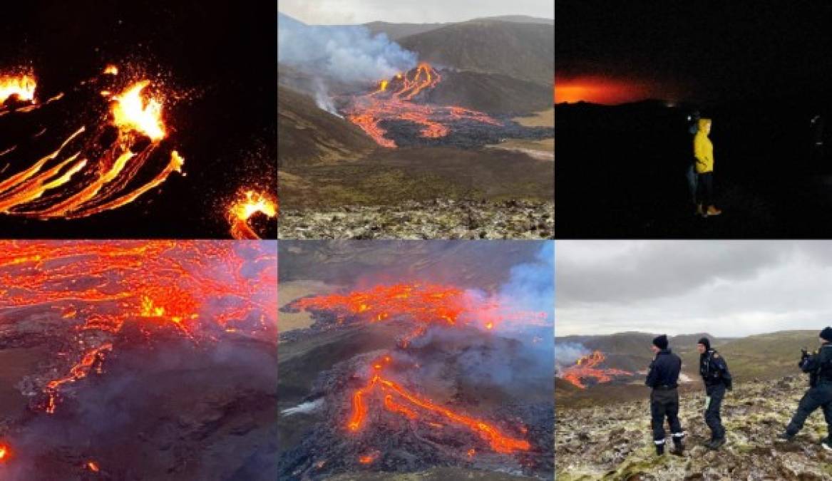 Tras una intensa actividad sísmica desde hace tres semanas y una alerta de erupción, un torrente de lava brotó el pasado vierne una grieta en el suelo en Geldingadalur, cerca de la montaña Fagradalsfjall, iluminando la noche con una nube roja. Fotos AFP