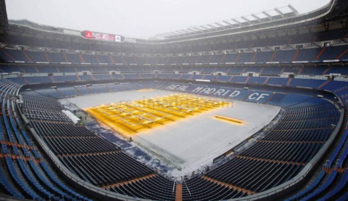 Imágenes divulgadas por la página web del Real Madrid muestran el estadio Bernabéu cubierto por la nieve. Foto: Real Madrid.
