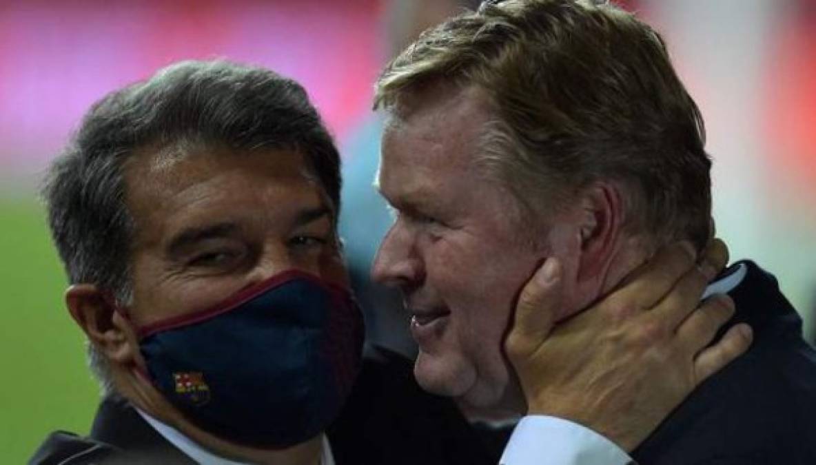 Laporta confirmó la continuidad de Ronald Koeman y ahora deberán de sentarse para ver que futbolistas que les ofreció Pep Guardiola pueden llegar al Barcelona. Foto AFP.