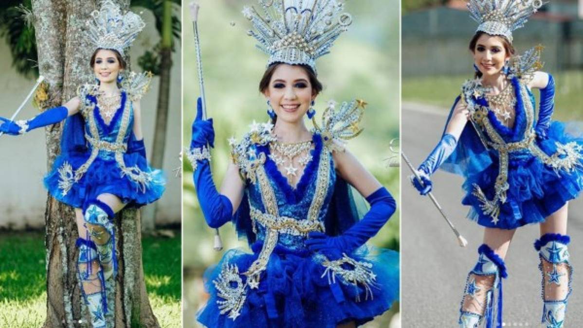 Este año la diseñadora de Danlí se inspiró en los colores de la Bandera Nacional y aunque la pandemia impidió el desarrollo tradicional de los desfiles, ella no quiso dejar de rendirle homenaje a la patria y elaboró esta hermoso traje.