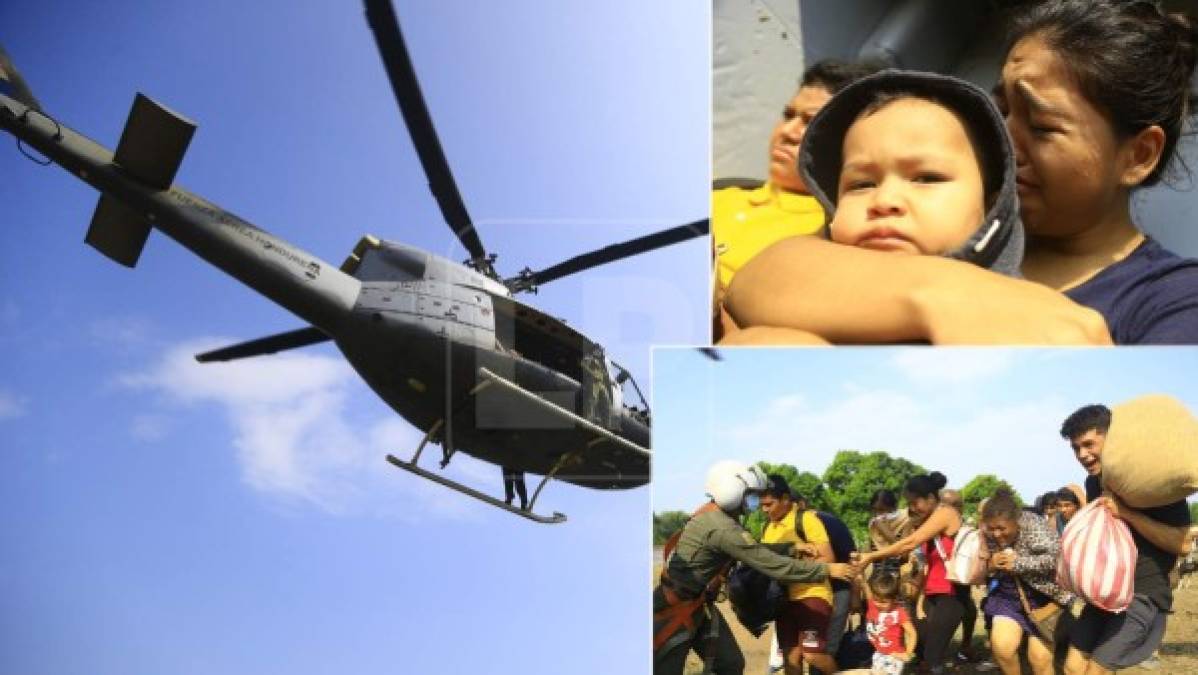 Miembros de las Fuerzas Armadas continúan en labores de rescate en las zonas en los campos bananeros de El Progreso afectados por las inundaciones tras la depresión tropical Eta.