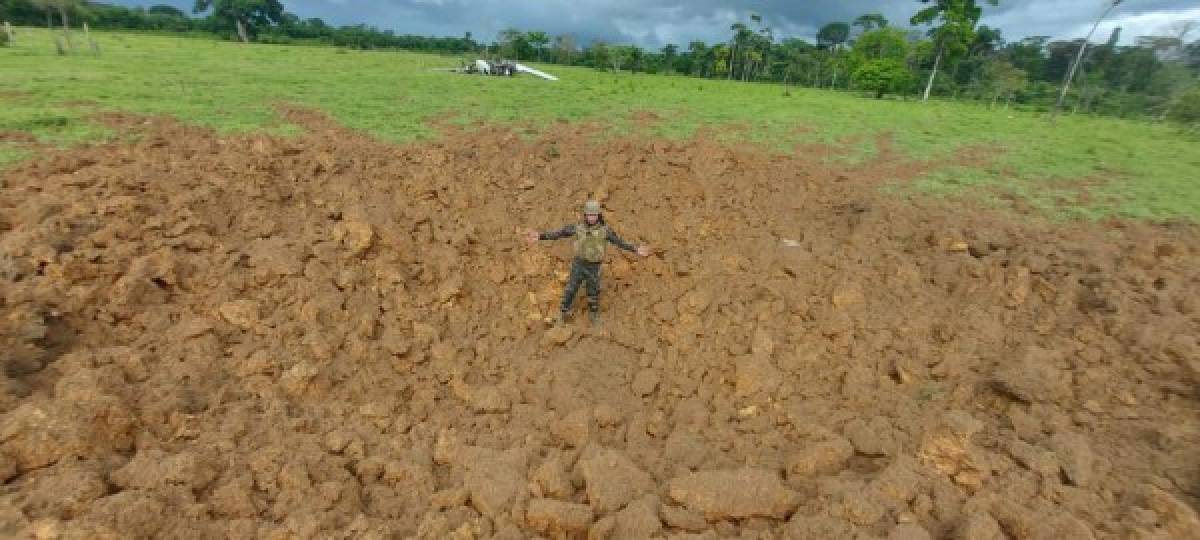 La operación fue coordinada por FFAA, cuyo personal especialista en explosivos se encargó de erradicar la pista, dejándola inutilizable para organizaciones criminales nacionales e internacionales que operan en la región más inhóspita de Honduras.