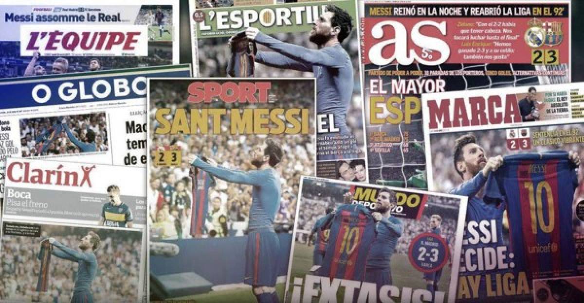 La prensa mundial se rinde a los pies de Messi luego de haberse destapado con un doblete en la victoria de 3-2 del Barcelona sobre Real Madrid. Hoy repasamos las principales portadas de los diferentes portales en el mundo.