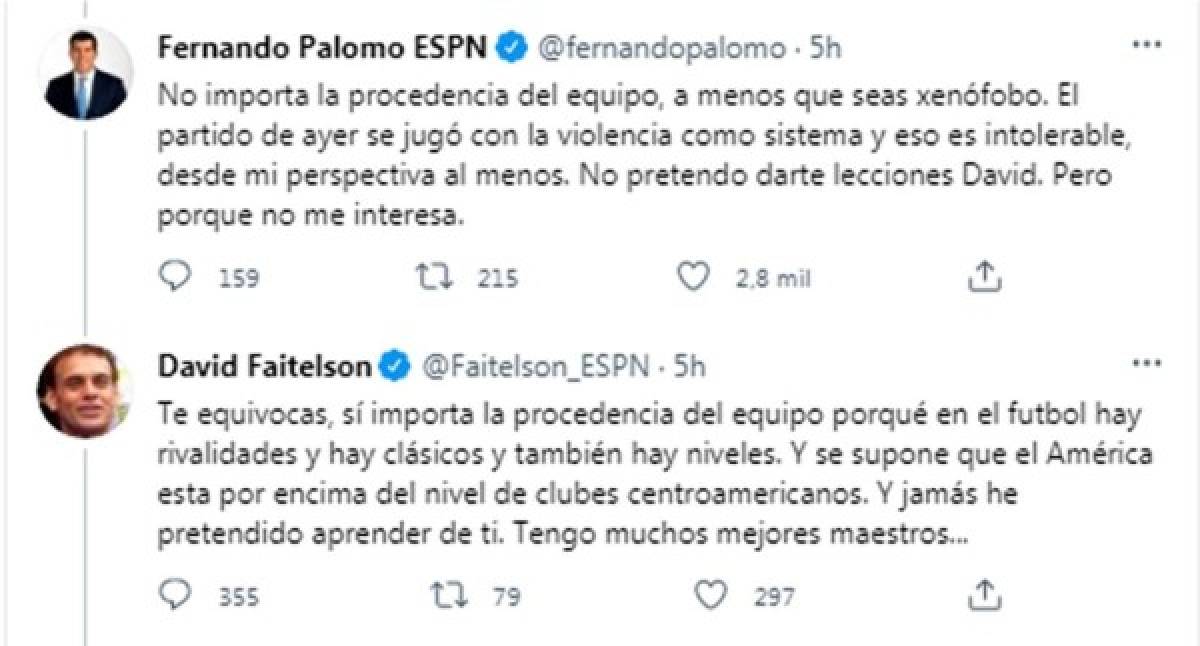 Palomo y Faitelson siguieron y se dijeron cosas personales. “No pretendo darte lecciones David. Pero porque no me interesa”, escribió el salvadoreño.<br/><br/>A lo que el mexicano respondió: “Jamás he pretendido aprender de ti. Tengo muchos mejores maestros...”.