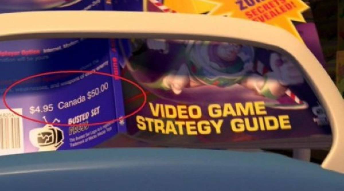 En esta escena se puede ver un guiño de ojo por parte de los estadounidenses hacia Canadá. En Toy Story 2, el libro cuesta 4,95 $ para Estados Unidos y 50 $ para Canadá. ¿Te fijaste alguna vez en esta cosa diminuta?