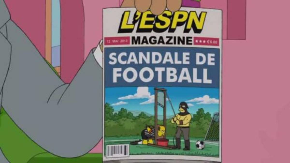 La corrupción de la FIFA<br/><br/>Fecha de emisión original: 30 de marzo de 2014<br/>Fecha en la que se volvió realidad: 27 de mayo de 2015<br/><br/>Funcionarios de la FIFA se reúnen con Homero para hablar sobre la corrupción en el fútbol. El problema es tan grave que uno de ellos incluso es arrestado mientras se encuentra dentro de la casa de los Simpson. Tan solo un año más tarde, siete funcionarios de la FIFA fueron arrestados dentro de un hotel suizo, sospechados de haber recibido más de US$150 millones en sobornos.