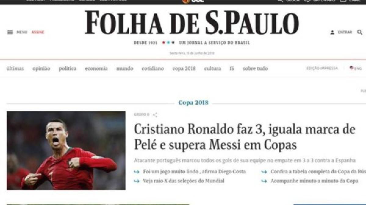 Los brasileños han destacado el récord de Cristiano Ronaldo al igualar la marca de Pelé, haber anotado en cuatro mundiales.