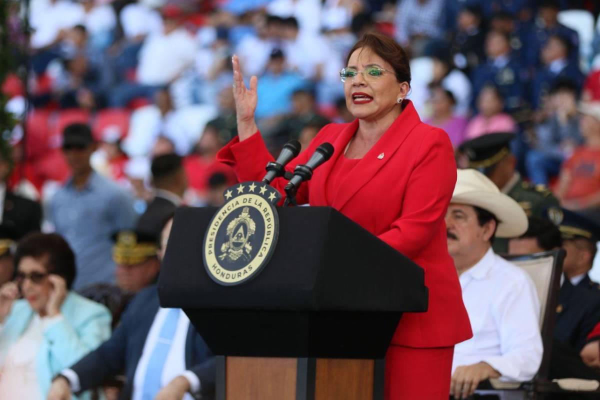 Xiomara Castro durante su discurso este 15 de septiembre en el Estadio Nacional Chelato Uclés, de Tegucigalpa.