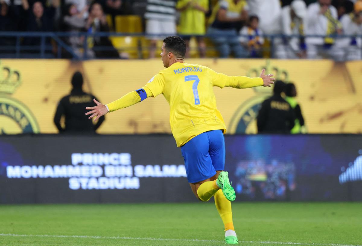La celebración de Cristiano Ronaldo tras uno de sus goles en la victoria del Al Nassr.